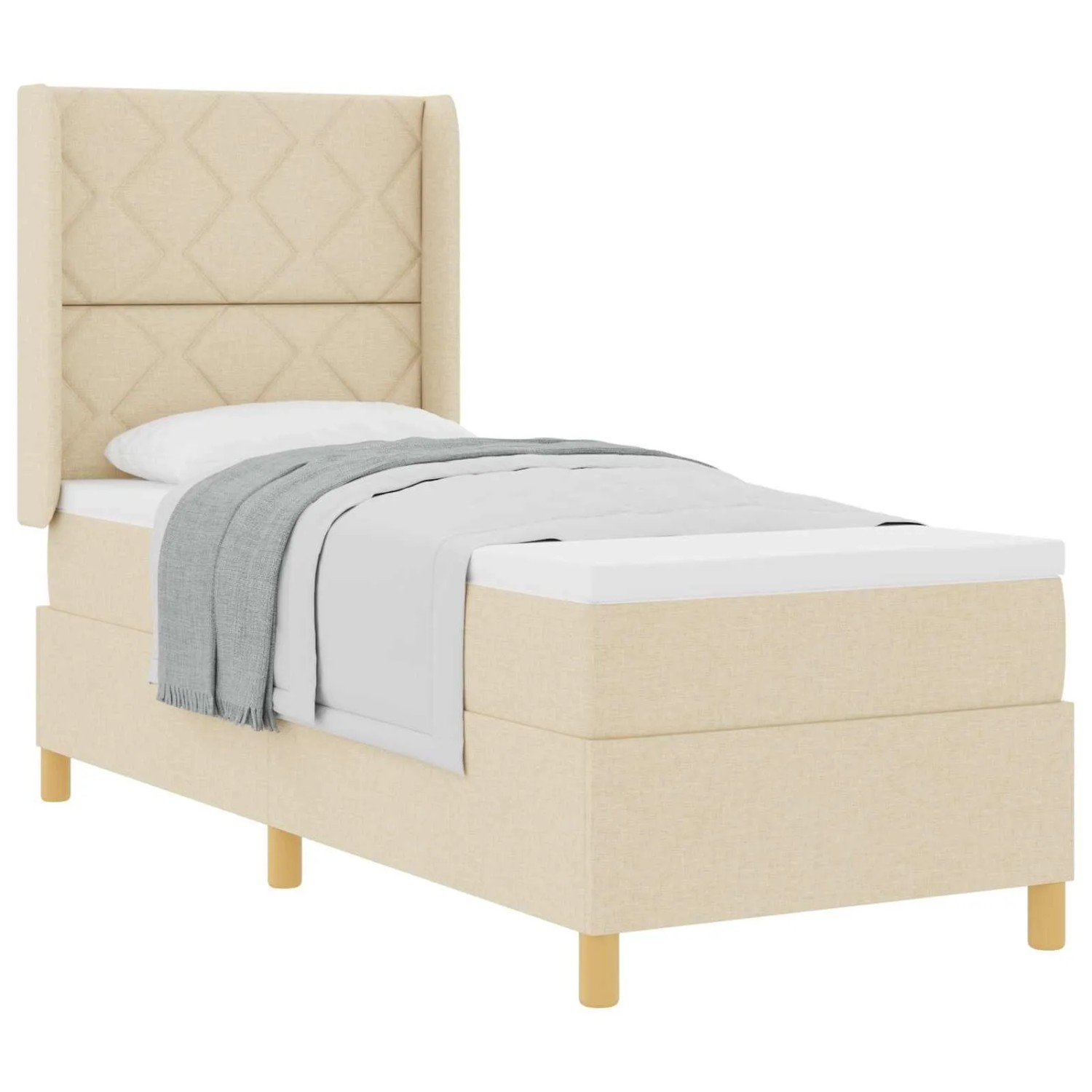 vidaXL Boxspringbett mit Matratze mit Kopfteil Creme 80 x 200 cm Stoff 3341866