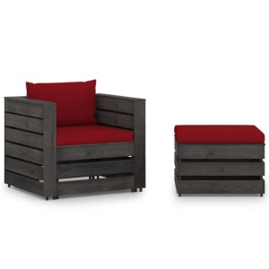 vidaXL 2-Tlg Garten-Lounge-Set mit Kissen Grau Imprägniertes Holz 3068153