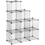 Schwarzes HOMCOM Regalsystem aus Stahldraht, 9 Fächer als Treppe angeordnet.