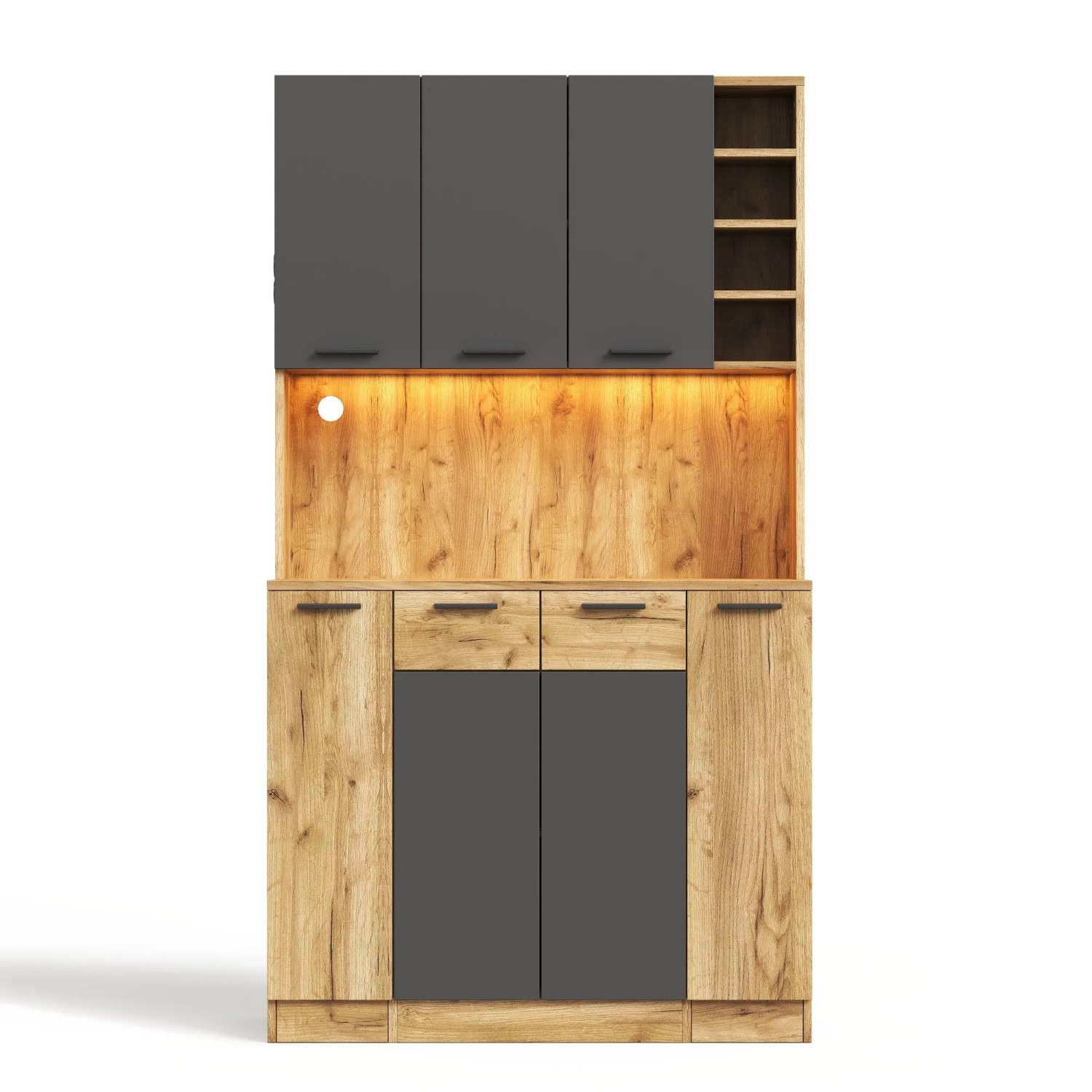 Merax Küchenschrank 180x100x40 cm LED Steckdose Gewürzregal Weinregal Vitrine