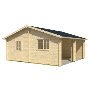 Lasita Maja Doppel-Holzgarage Falkland Natur, 575x575cm, mit Tür, Fenster und Carport