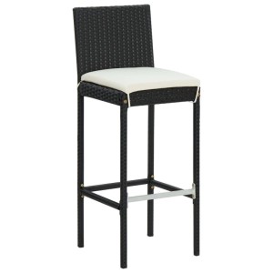 Schwarzer vidaXL Garten-Barhocker aus Rattan mit cremeweißem Kissen, 2er Set.