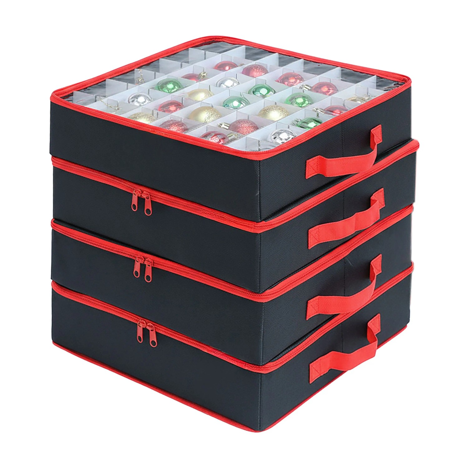 Relaxdays Weihnachtskugel Aufbewahrungsbox 4er Set Polyester Pappe Kunststoff Schwarz Verstellbar 9 cm x 33 cm x 33 cm 2 kg