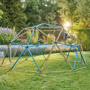 Home Deluxe Klettergerüst Matti blau-bronze im Garten, ohne Zelt und Schaukel.