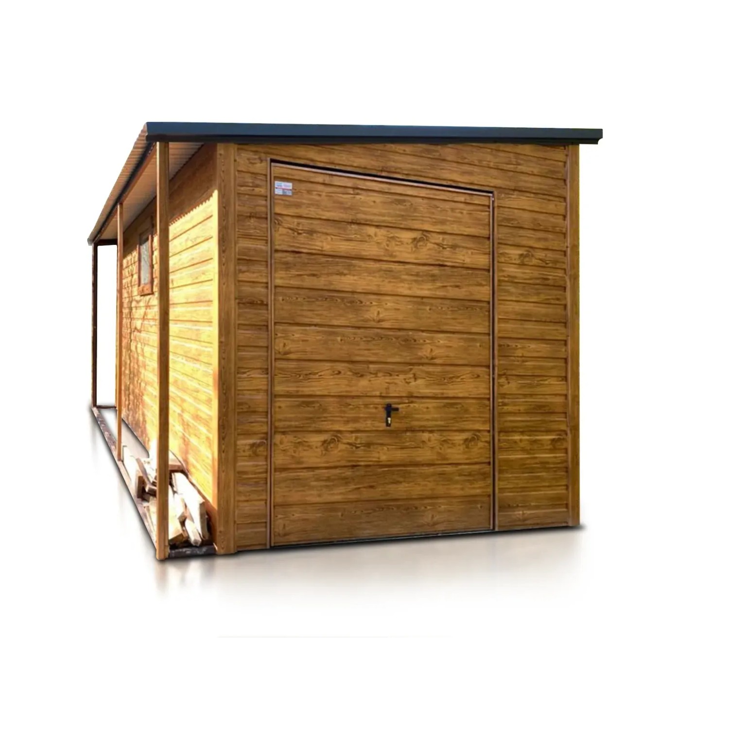 Liderstal Einzelgarage Standard aus Blech 250 x 500 cm aus Blech Holzoptik Pultdach Schwingtor