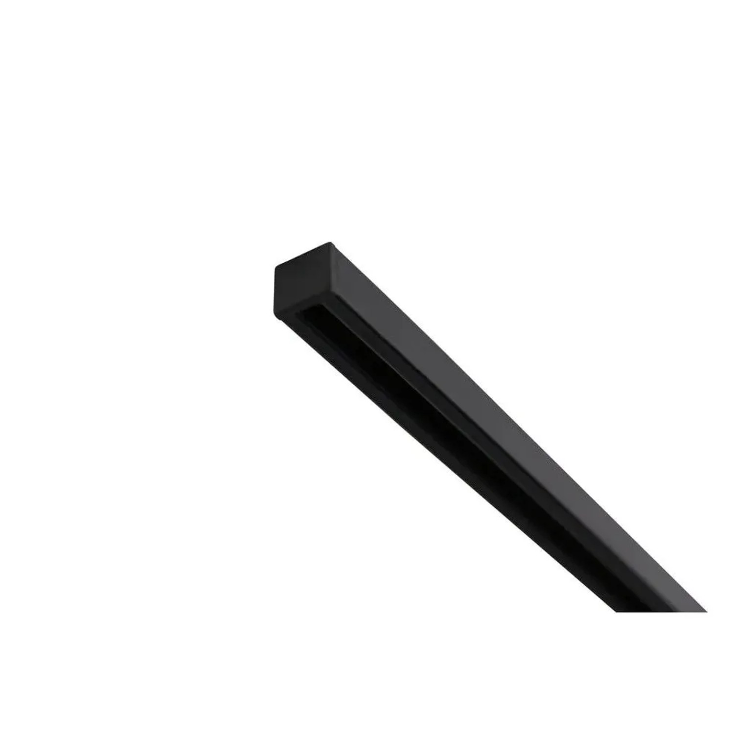 Schwarze 1-Lauf Gardinenschiene Square. Robuste Deckenmontage für Vorhänge, 6mm Laufkanal.