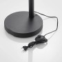 Detailaufnahme: Schwarze Lindby Bogenleuchte Abiram, Standfuß, Kabel und Fußschalter.