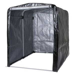 Anthrazitfarbene MCW Fahrradgarage N61 für 3-4 Fahrräder, wasserfest und mit UV-Schutz.