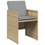 Gartenstuhl aus Poly Rattan in Beige mit hellgrauem Kissen, Teil der vidaXL Garten-Essgruppe.
