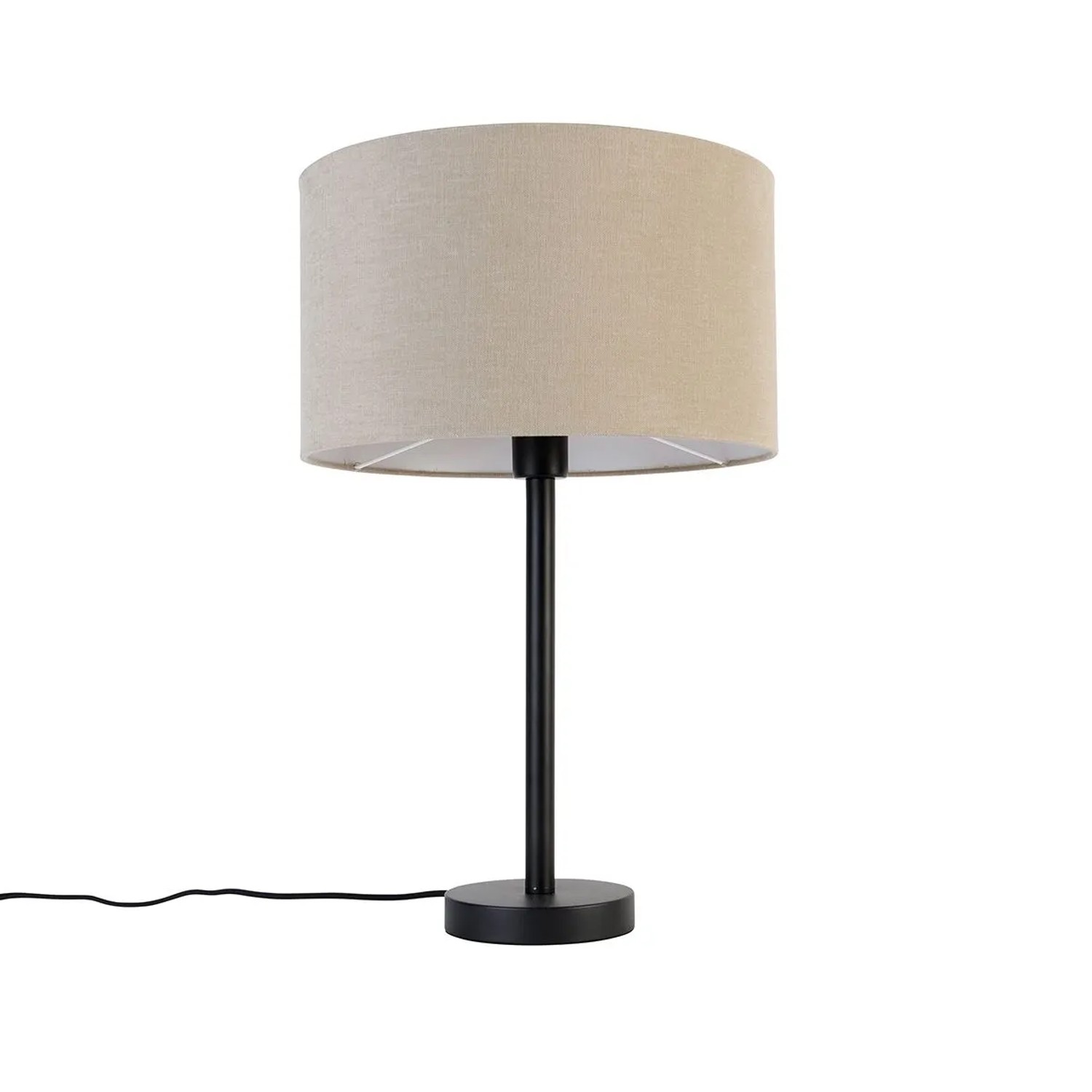 QAZQA Moderne Tischlampe Schwarz mit Bouclé Schirm Hellbraun 35 cm Simplo
