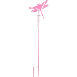 Gartenstecker Libelle in Rosa und Blau, 116cm hoch, aus Metall für Gartendekoration.