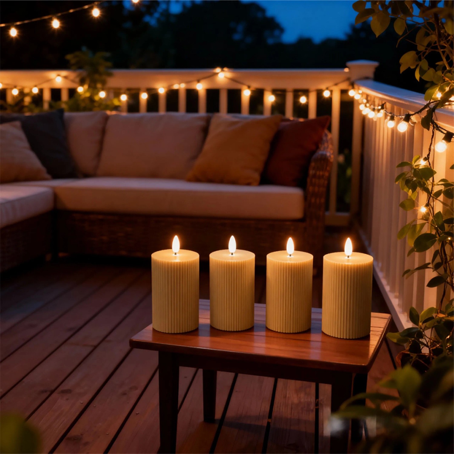 4er Set Relaxdays LED Kerzen aus Echtwachs in Mocha Mousse, flackernd, für gemütliche Atmosphäre.