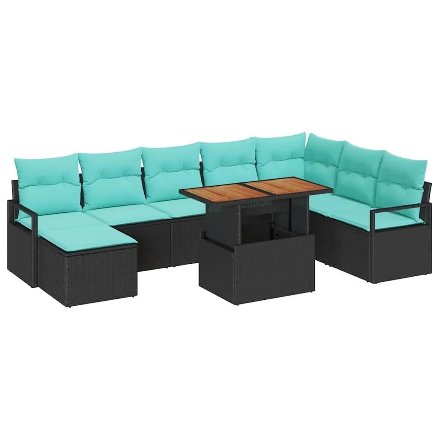 vidaXL Garten Essgruppe mit Kissen 9-Tlg Schwarz und Teal 3349752