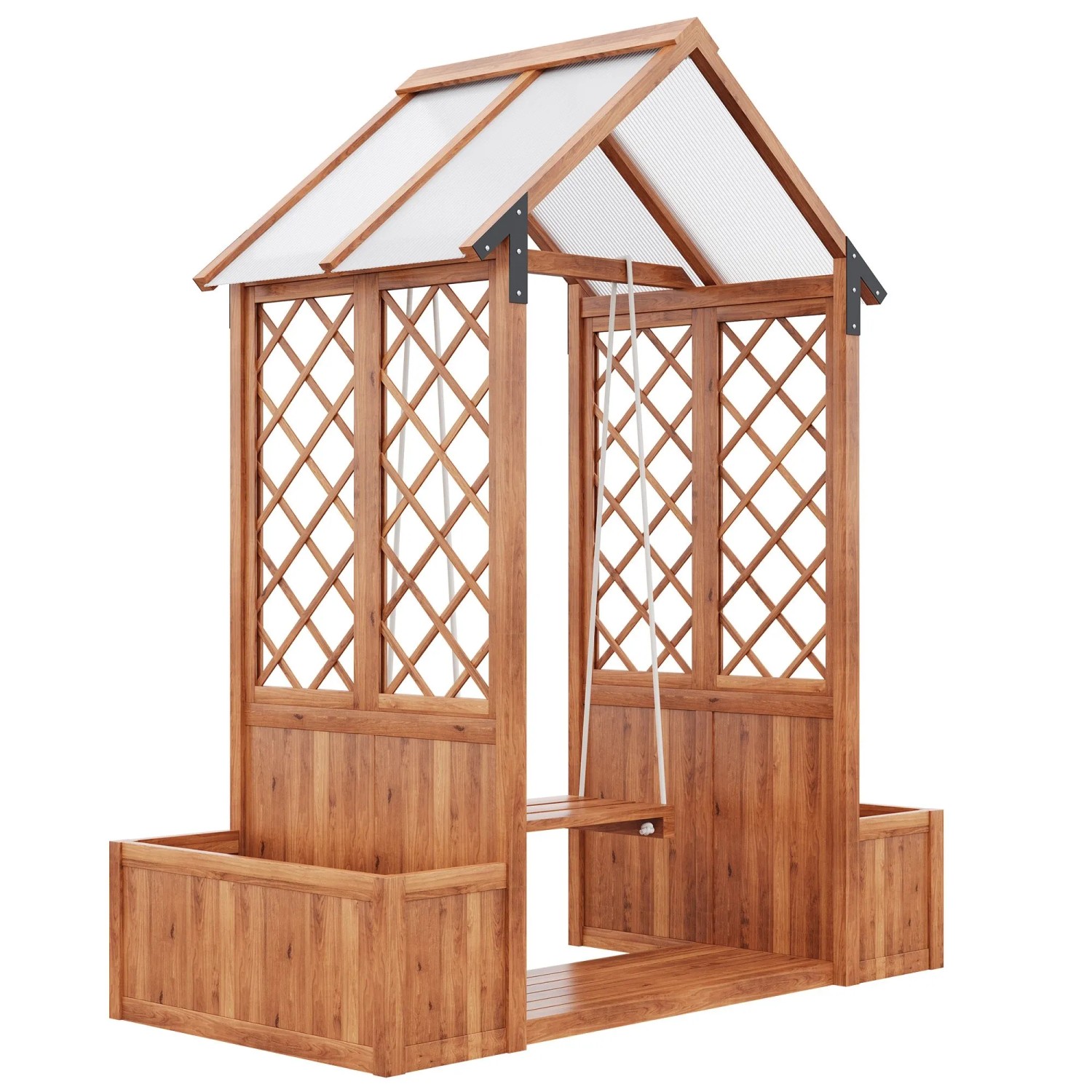 PXloue Pflanzkübel Blumenkasten mit Spalier Schaukel und Sonnendach für Garten Hof Terrasse Braun