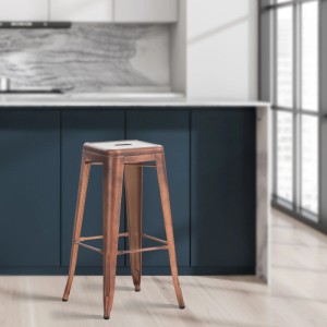 2er Set Barhocker DOLAN, Metall Kupfer, 43x43x76cm. Barstuhl für Tresen oder Küchentheke.