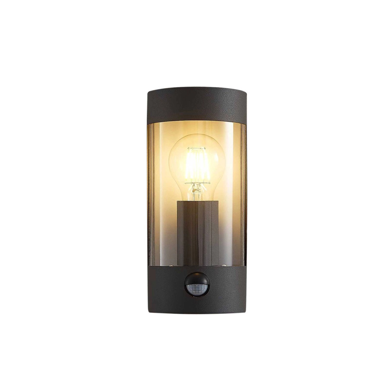 Lindby Wandleuchte Außen Junias 9977058 mit Bewegungsmelder Spritzwassergeschützt Modern in Schwarz aus Edelstahl 1-flam...