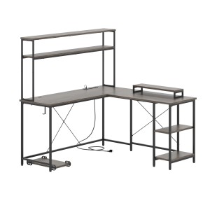 Costway L-förmiger Gaming Schreibtisch mit Monitorständer Grau