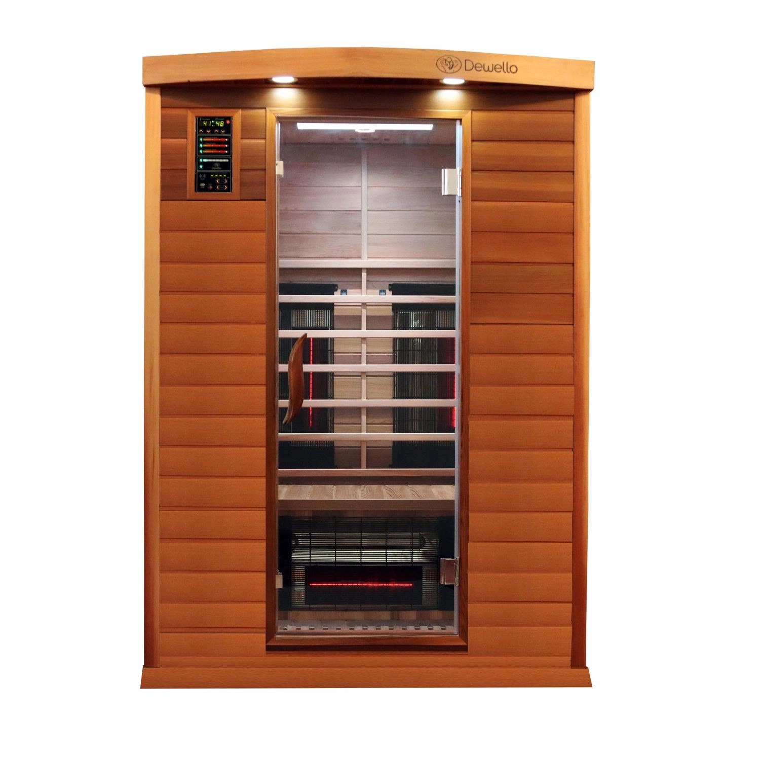 Dewello Infrarotkabine Sauna Pierson Pro 135cm x 105cm 2 Personen Vollspektrum & Karbonstrahler Zedernholz