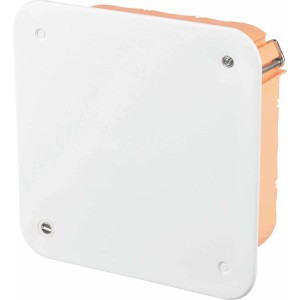 Hohlwand-Abzweigkasten, 115x115x47mm, orange-weiß, IP30, mit weißem Deckel.