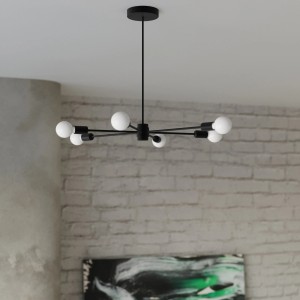 Schwarzer Sollux Lighting Kronleuchter Lango 5 mit fünf Leuchten für Esszimmer und Wohnzimmer.