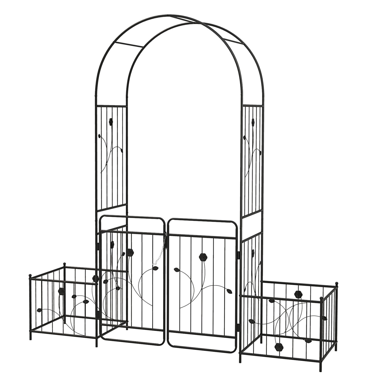 Costway Rosenbogen mit Tür Torbogen mit 2 Pflanzgefäßen 202x50x220cm günstig online kaufen