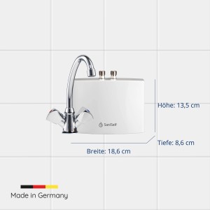 SaniSelf Kleindurchlauferhitzer 3,5 kW mit Armatur für Handwaschbecken.