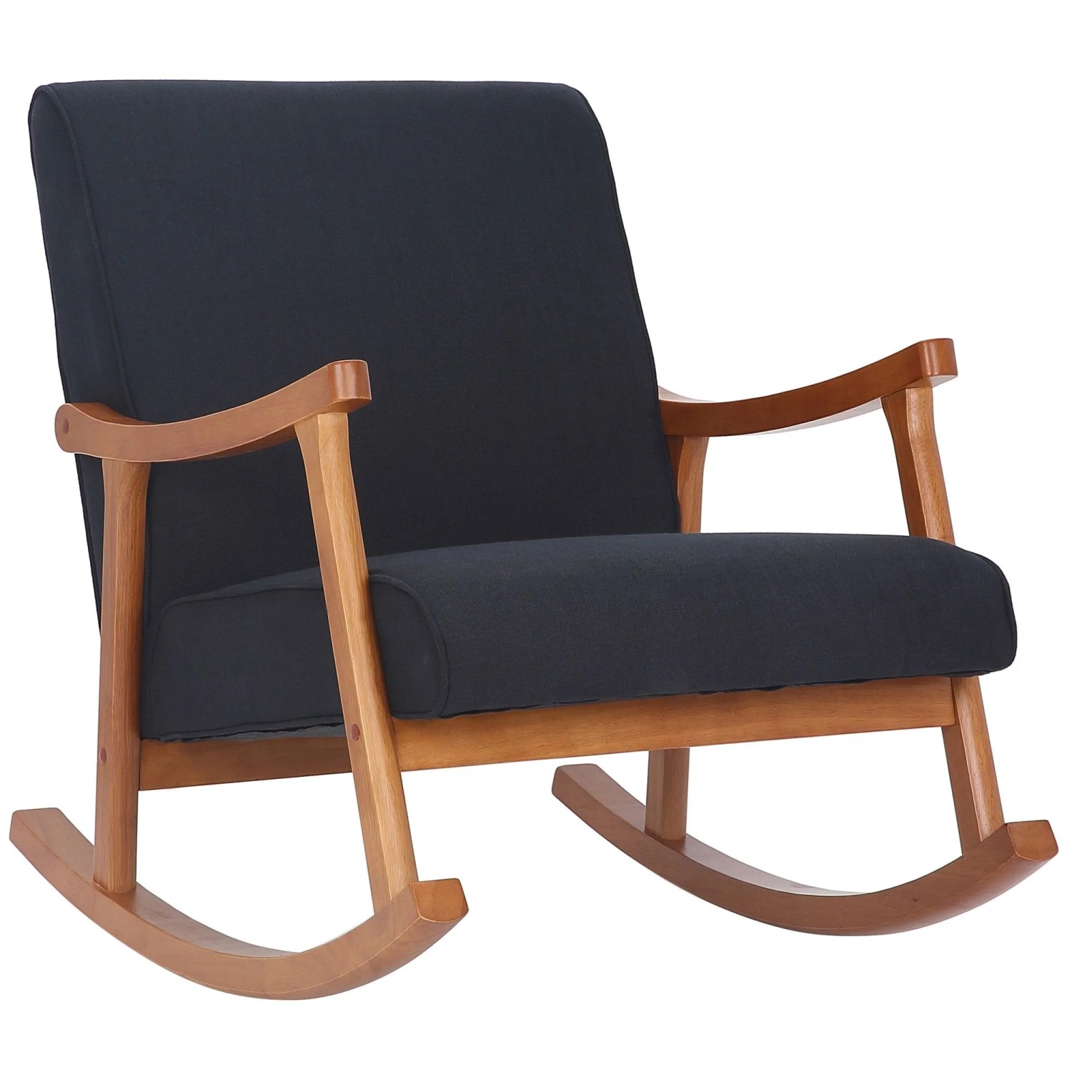 DELUKE Schaukelstuhl JONAS Indoor 67x92x82cm Stoff Schwarz Walnussbraun Liegestuhl Relaxstuhl Sofastuhl