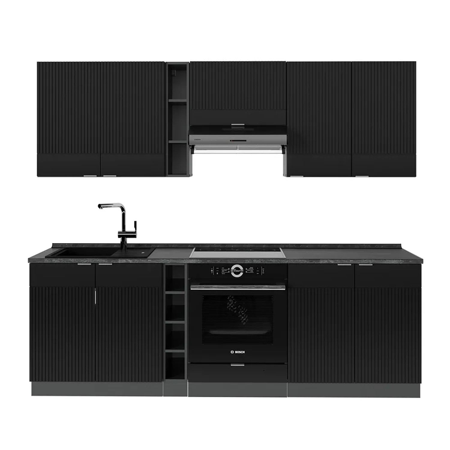 Vicco Fame-Line Küchenzeile Schwarz gestreift/Anthrazit 235 cm ohne Arbeitsplatte ohne E-Geräte