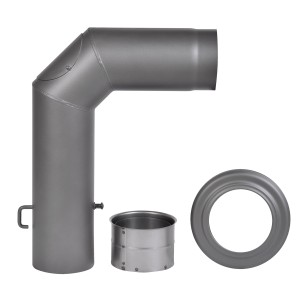 Firefix Rauchrohr-Set, 3-teilig, dunkelgrau, bestehend aus Bogen, Wandfutter und Rosette.