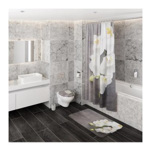 Modernes Badezimmer mit Sanilo Seifenspender und passendem Zubehör mit Orchideen Motiv.