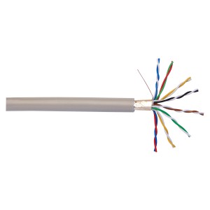 Graues Telefonkabel JY(ST)Y 8x2x0,6 als Meterware, angeschnitten mit farbigen Adern.