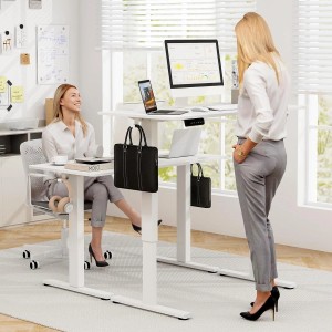 Costway Höhenverstellbarer Schreibtisch 120 x 60 cm mit 2 Haken Weiß