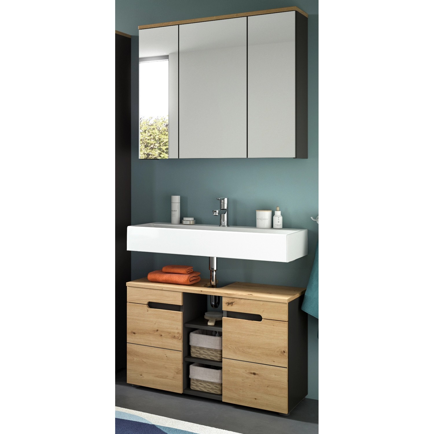 Inn.Furn Badmöbel Set in Eiche und Grau 2-teilig 80 cm Cooper günstig online kaufen