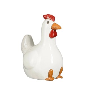 Weiße Deko-Figur Huhn aus Keramik, 23 cm hoch, für Garten und Wohnbereich.