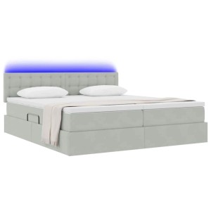 vidaXL Bett mit LED-Lichtleisten Hellgrau 200 x 200 cm Samt 3371639
