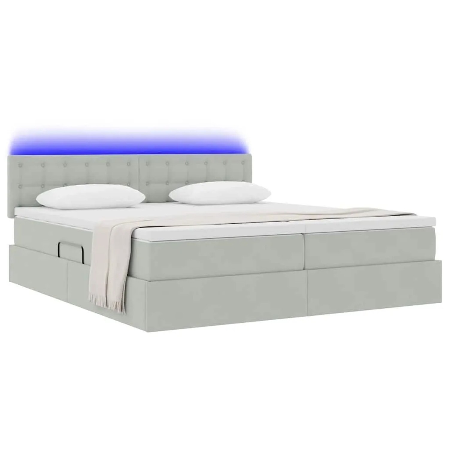 vidaXL Bett mit LED-Lichtleisten Hellgrau 200 x 200 cm Samt 3371639_3