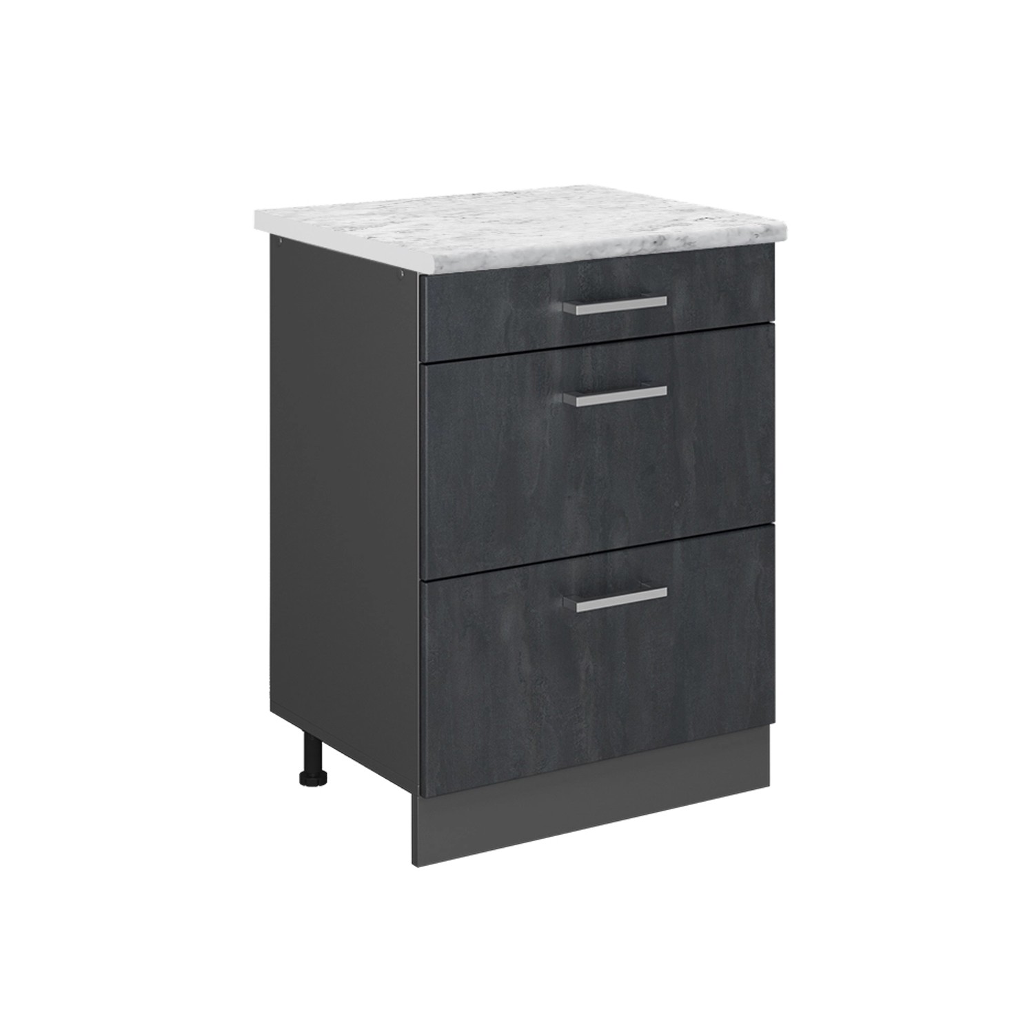 Vicco Schubladenschrank R-Line Schubladenschrank für die Küche Schwarz Beton 60 cm AP Marmor mit Anthrazit Korpus