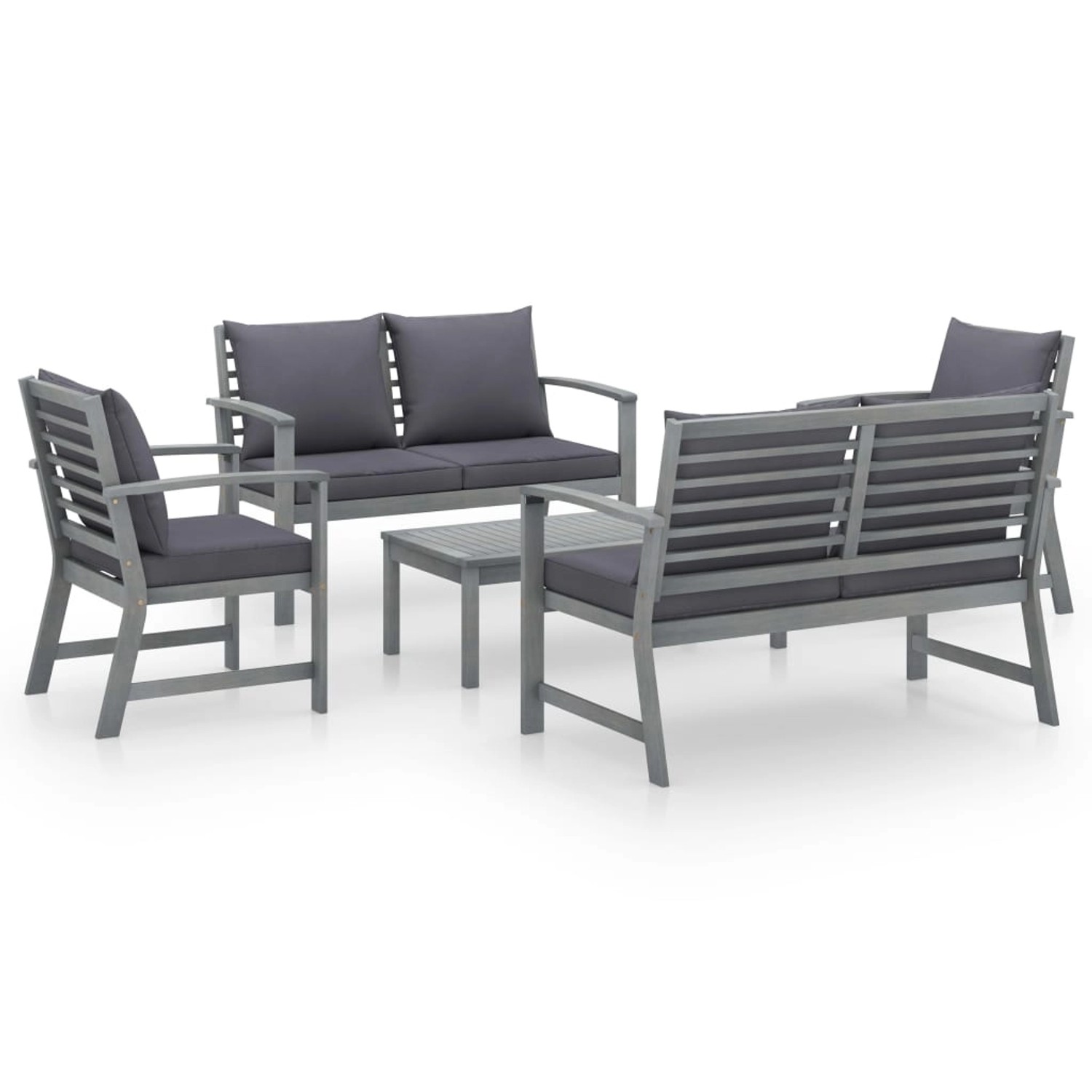 vidaXL 5-tlg Garten-Lounge-Set mit Auflagen Massivholz Akazie Grau Modell 1