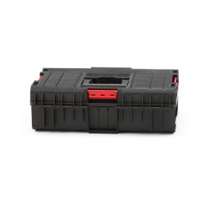 Schwarzer PROREGAL QBRICK Werkzeugkasten One mit rotem Griff, 15,5 Liter, bis 120 kg Traglast.