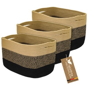 HMF Aufbewahrungskorb Versteckten Griffen 3er Set Korb Baumwolle 37 x 25 x 22 cm Schwarz-Honig