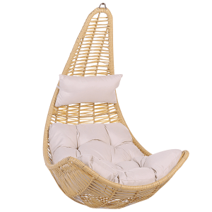 Beiger Hängesessel aus Rattan mit Kissen für Indoor & Outdoor. Entspannung pur!