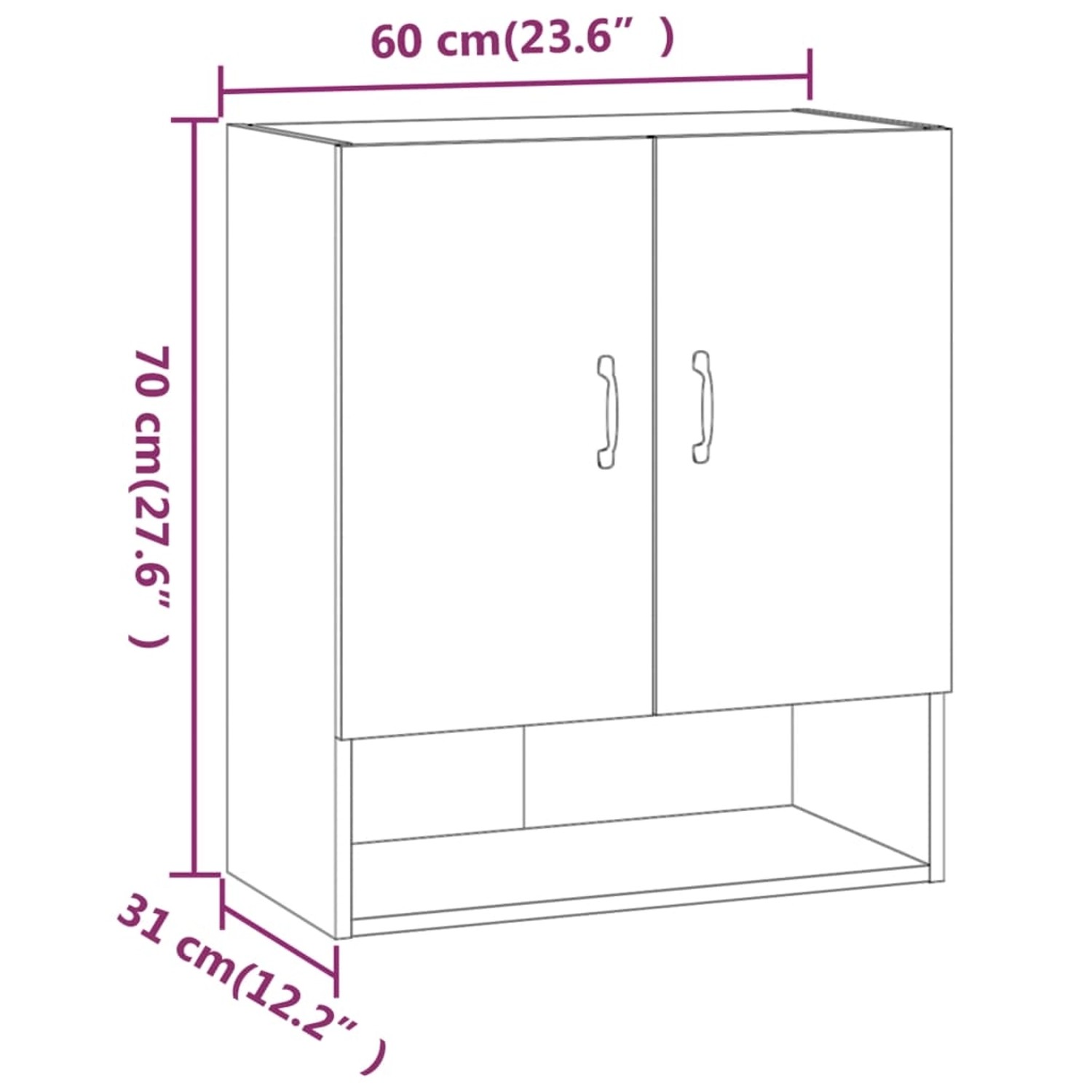 vidaXL Wandschrank, Räuchereiche, 60x31x70 cm, Büroschrank mit 2 Türen und offenem Fach.