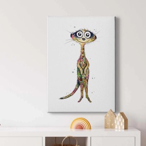 Leinwandbild mit lustigem Erdmännchen im modernen Kunststil als Wanddekoration.
