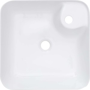 Weißes, quadratisches baliv Aufsatzwaschbecken WBA-7010 mit Hahnloch, 43x43 cm.