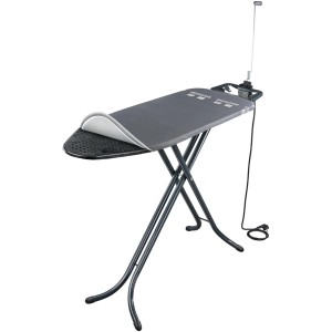 Leifheit Bügeltisch Air Board M Black Plus Anthrazit mit Bügeleisenablage, Steckdose und Kabelhalter.