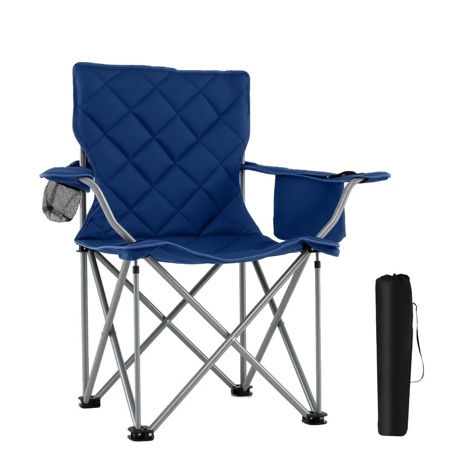 Costway Campingstuhl Faltbar mit Kühltasche & Getränkehalter Navy