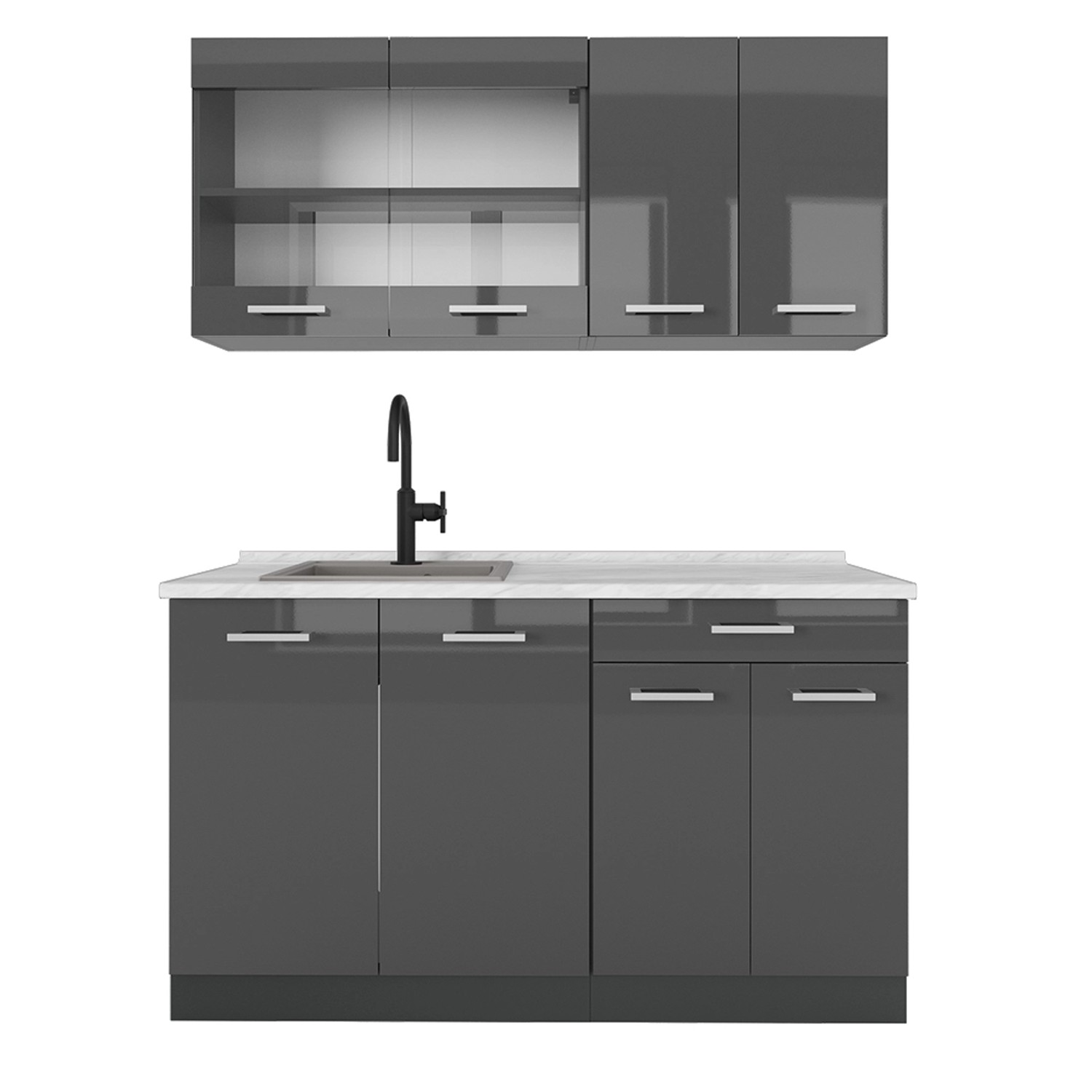 Vicco R-Line Singleküche Anthrazit Hochglanz/Anthrazit 140 cm AP Marmor günstig online kaufen