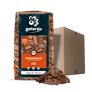Galamio Pinien Rindenmulch Deko 60l, rostrot, Körnung 40-60mm, in Sack und lose. Für Garten & Beet.