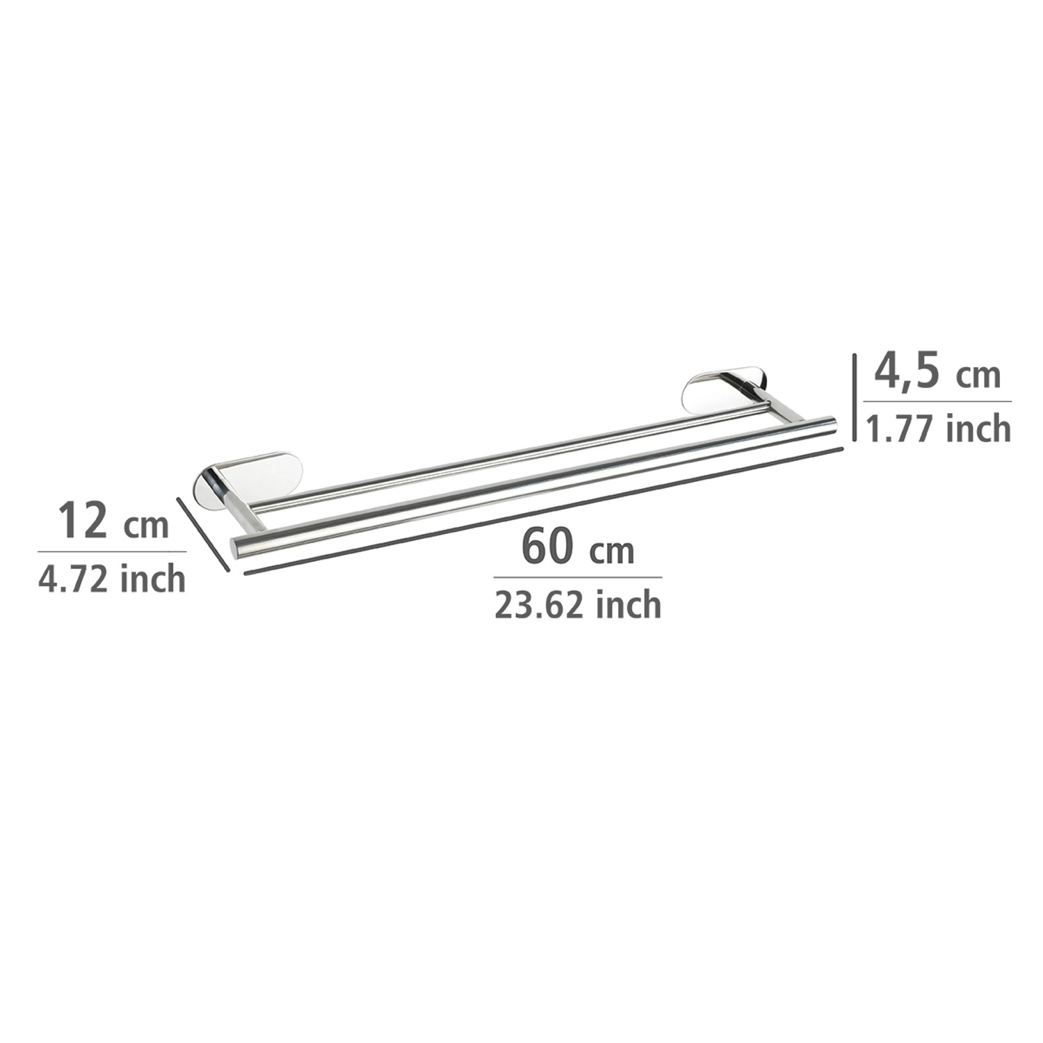 Wenko Badetuchstange Turbo-Loc Edelstahl Duo Orea Shine, 2-armig, zur Wandmontage ohne Bohren.