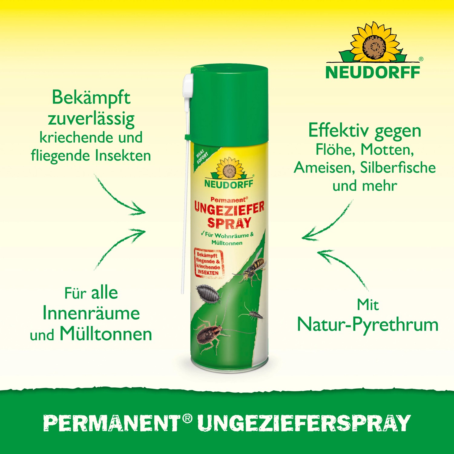 Neudorff Permanent Ungeziefer-Spray 500ml zur Insektenbekämpfung im Innenbereich & Mülltonnen.